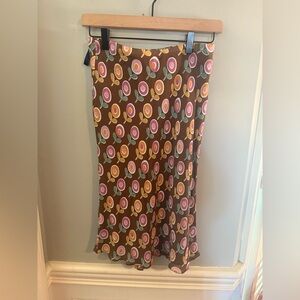 Boden Pink and Orange A-line Midi Skirt Elastic Waist Small